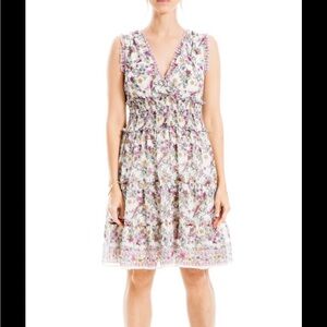 MAX STUDIO Ditsy Floral bird Print Tank Dress In Cream/ Cerise size S read